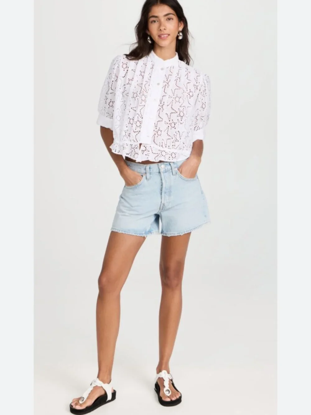 Alix of Bohemia Rhiannon star anglaise eyelet white blouse/shirt/top Sz M - Picture 4 of 14